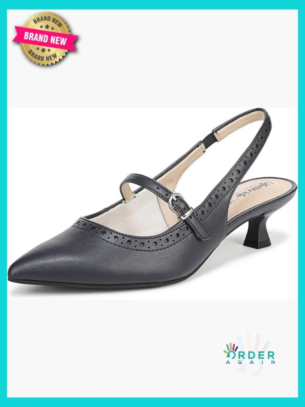 Kitten Heel Mary Jane Slingback Pump Pointed Toe Stretch Comfort Casual Fall